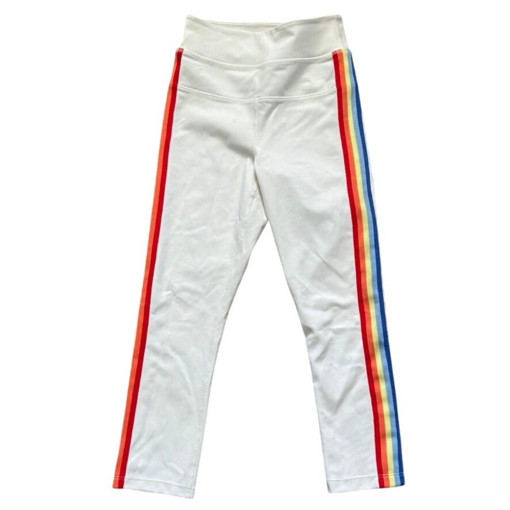 Spiritual Gangster White Leggings with Rainbow Side Stripes